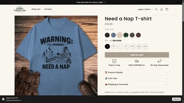 Video thumbnail: a Shopify product page showing a blue t-shirt mockup with its color swatches