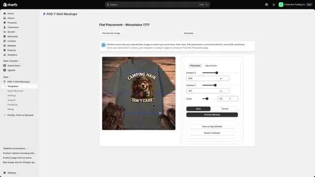Video thumbnail: the PrntFlow placement editor with a bear design on a grey t-shirt mockup